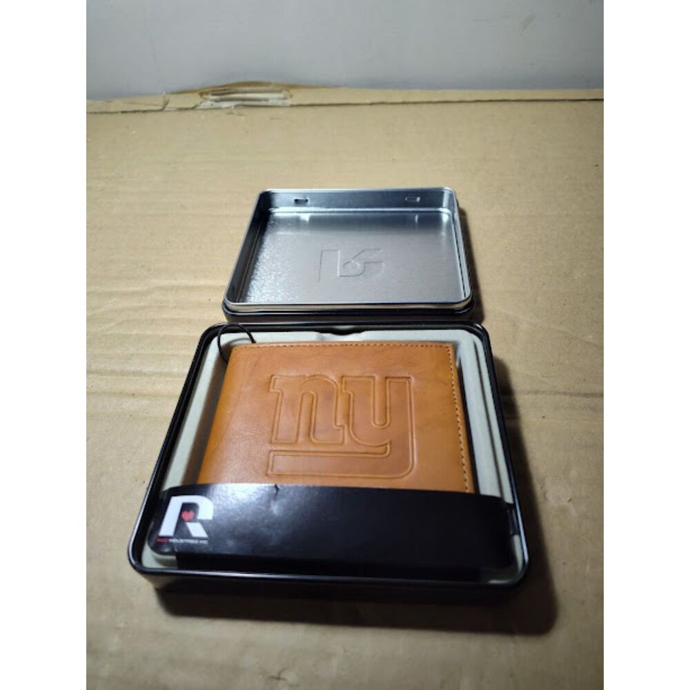 NFL NY Giants Brown Leather Wallet Brand New In Tin Rico Industries